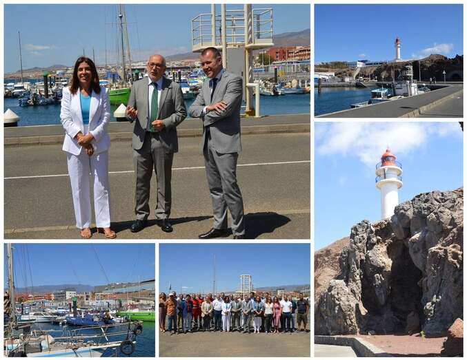 El presidente del Cabildo, Antonio Morales, con la alcaldesa de Telde y el consejero de Presidencia, esta mañana en el muelle de Taliarte/TA-
